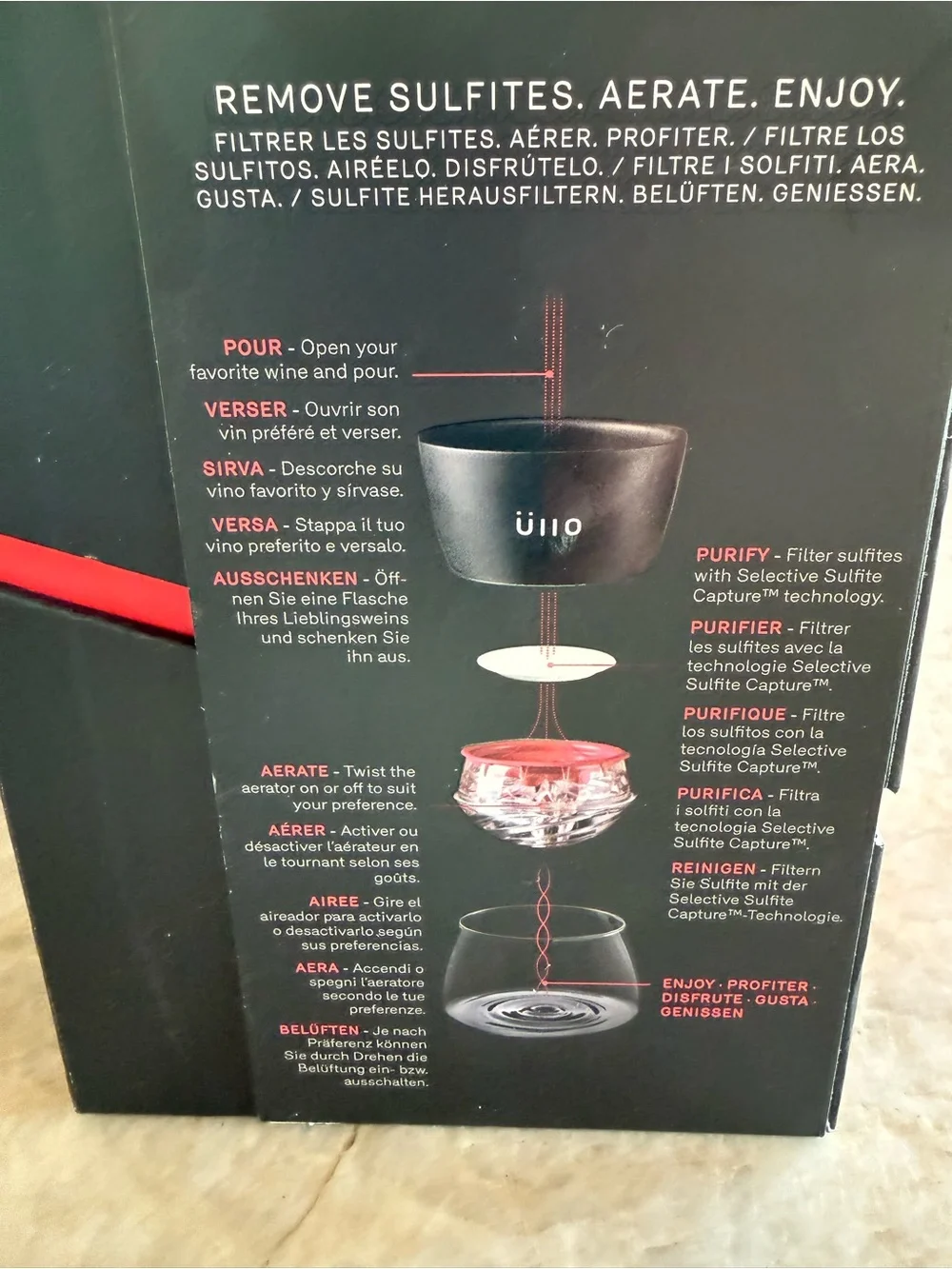 Gift for wine drinkers!  Üllo Wine Purifier - Black with Red Accents
